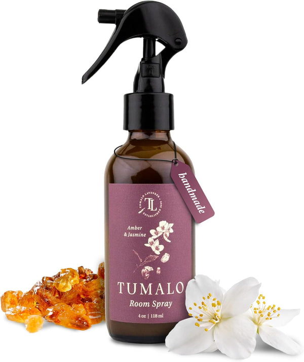 Room Spray, All-Natural Home Fragrance, Pure Essential Oil Air Freshener & Odor Eliminator, Amber & Jasmine, 4 oz