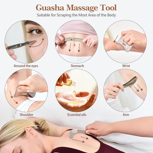 Niymyin 6-in-1 Set, Stainless Steel Muscle & Fascia Scraper Tool for Body Skin Massage and Sore Muscles, Myofascial