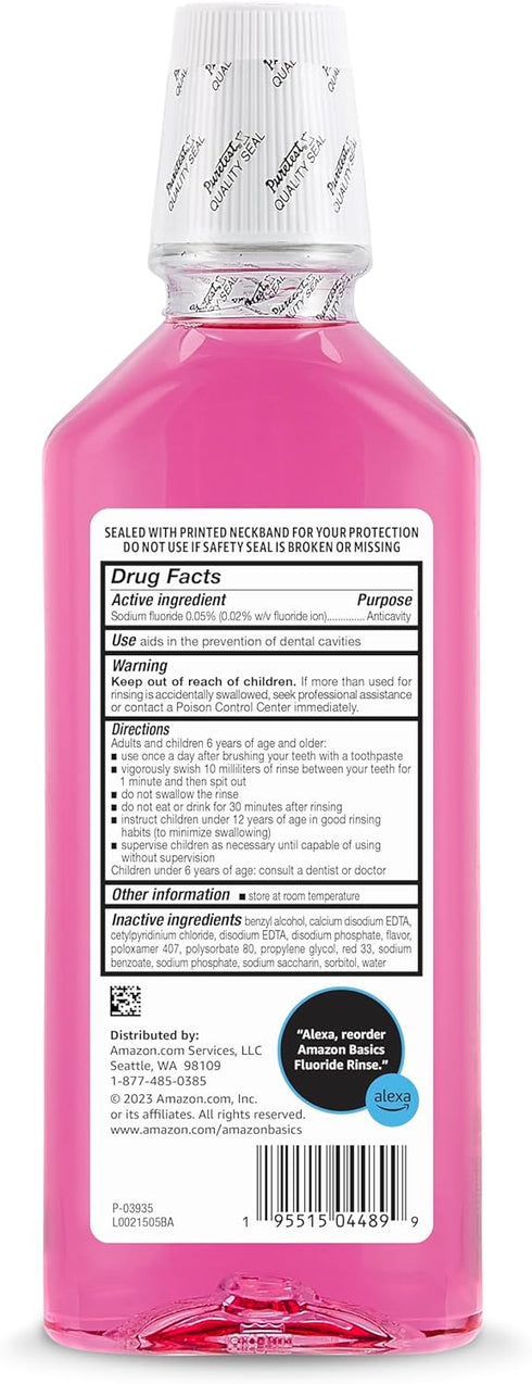 Amazon Basics Kids Anticavity Fluoride Rinse, Alcohol Free, Bubble Gum, 18 Fl Oz, Pack of 4