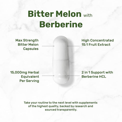 Bitter Melon with Berberine Supplement, 15,000mg Per Serving, 300 Capsules, Plant Based, Non-GMO