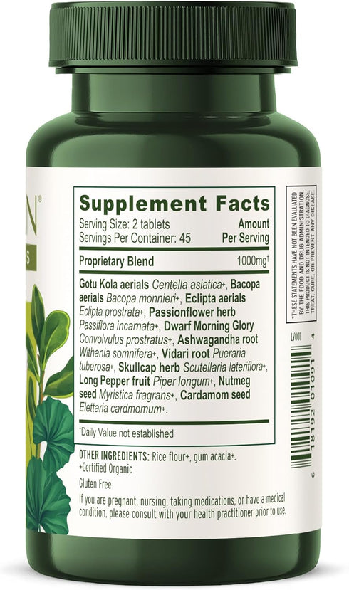 Banyan Botanicals Mental Clarity, Organic Supplement with Gotu Kola & Bacopa, 90 Tablets