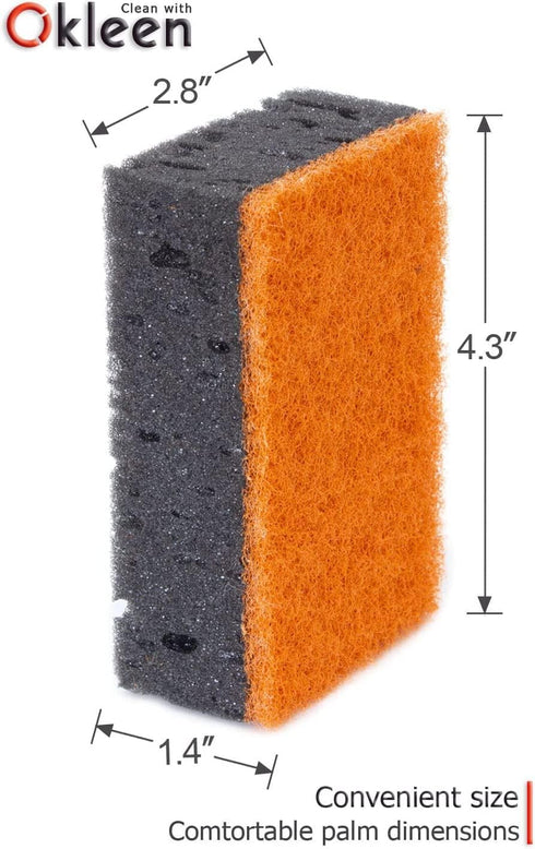 Black & Orange Multi Use Scrub Sponges | 9 Pack | Heavy Duty Non Scratch Fiber, Made in Europe