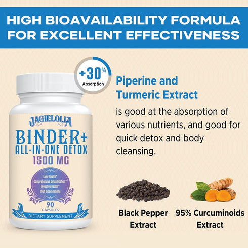 All-In-One Detox Binder Supplement 1500 MG - Liver Gut Detox Cleanse with Activated Charcoal, Zeolite & Bentonite Clay,