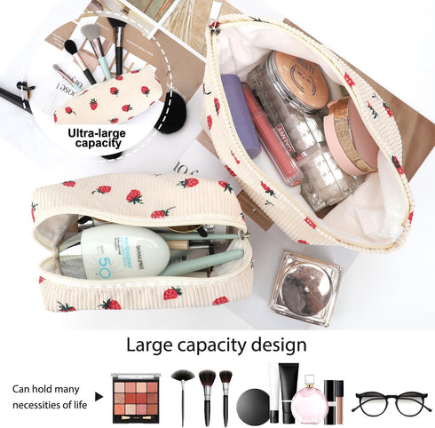 3 Pieces Large Capacity Checkered Makeup Bag, Canvas Travel Toiletry Organizer, Cute Pouch for Women