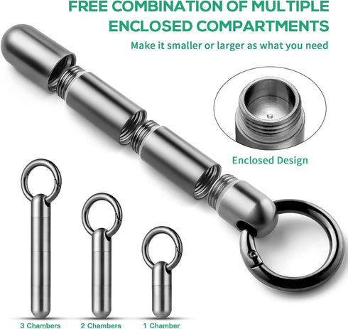 TISUR Micro Keychain Pill Holder, Waterproof Titanium Pill Case for Travel, Purse, Pocket, Extended Upgrade