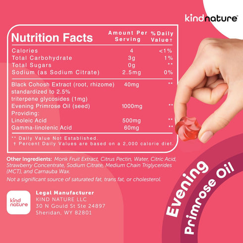 Kind Nature Evening Primrose Oil Gummies - Natural PMS Support for Women, 1000mg per Serving, with Black Cohosh