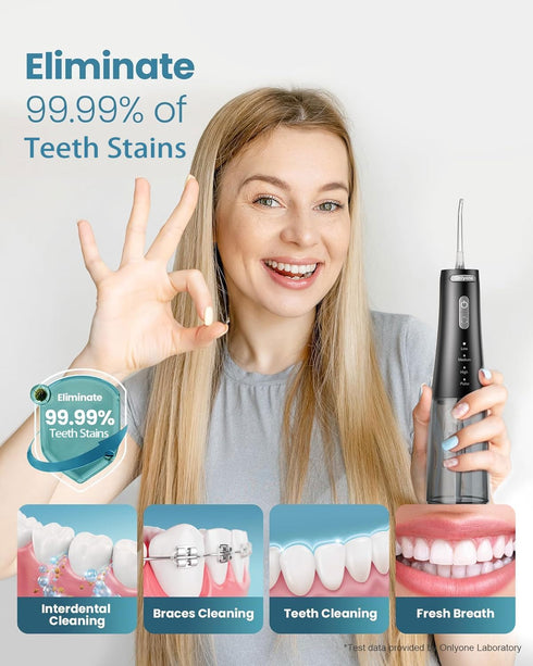 Onlyone Water Dental Flosser Pick for Teeth, 300ML Portable Oral Irrigator, Rechargeable Travel Cleaner, IPX7 Waterproof