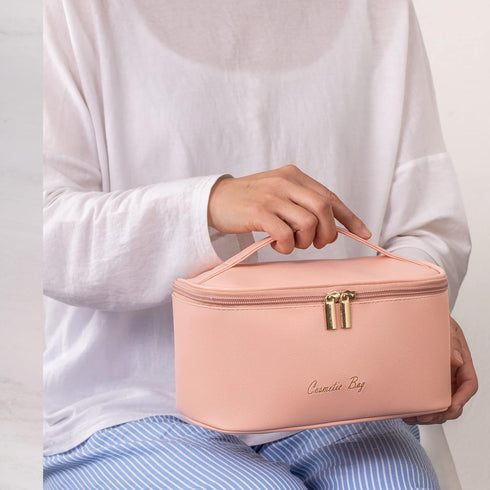 KITENROM Preppy Small Makeup Bag - Little Cosmetic Pouch Toiletry Organizer Case for Women (Root Pink)
