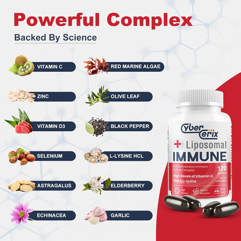 Advanced Liposomal Immune Supplement, Complex with L-Lysine 1,500mg, Vitamins, Minerals & Herbal Extracts,
