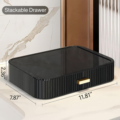 Stackable Cosmetics Organizer Drawers, Bathroom Vanity Makeup Organizer and Storage, Ideal for Desk and Dresser Countertops, Great for Palette, Skincare, Lipsticks, Nail Care-Black by Decorcode