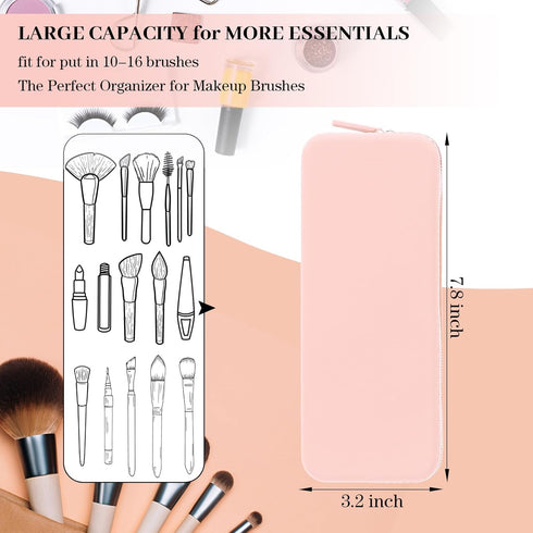 Sakolla Travel Makeup Brush Holder, Silicone Makeup Brush Bag with Zipper Closure for Daily Essentials (Pink)