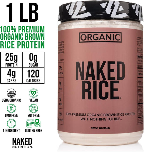 Naked Rice 1Lb Organic Brown Rice Protein Powder - Vegan, Gluten Free, Non-GMO, 15 Servings, No Artificial Ingredients