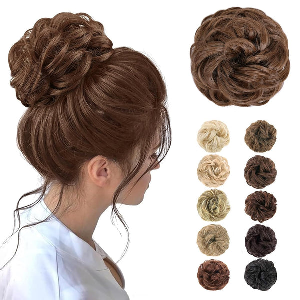 MORICA Messy Hair Bun Hair Scrunchies Extension, Curly Wavy Synthetic Chignon Hairpieces for Women