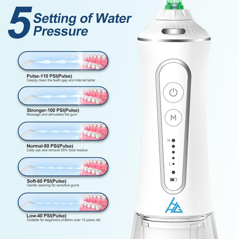 Dental Flosser with 5 Modes, Rechargeable Travel Dental Flosser, 300ml Water Tank, LED Light for Oral Care