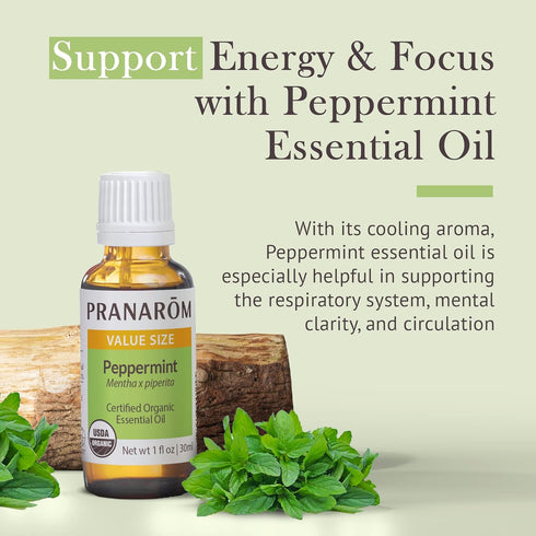 Pranarom USDA Organic Peppermint Essential Oil (30ml), 100% Pure for Aromatherapy, Diffuser & Massage