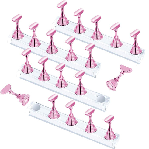 JUSTOTRY 4 Sets Pink Nail Stand for Press on Nails Display, Magnetic Holder for Nail Art Practices