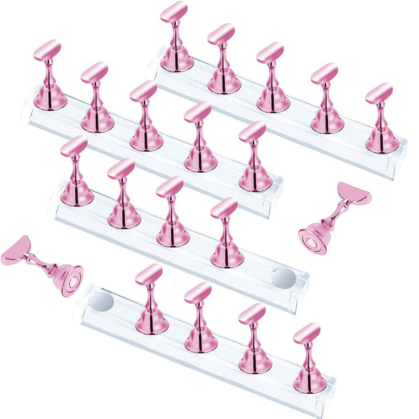 JUSTOTRY 4 Sets Pink Nail Stand for Press on Nails Display, Magnetic Holder for Nail Art Practices