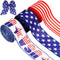 3 Rolls Patriotic Wired Edge Ribbon, 9.9 Yards, Red, White, Blue for 4th of July Crafts, Decoration, 1.5 Inch Width