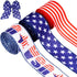 3 Rolls Patriotic Wired Edge Ribbon, 9.9 Yards, Red, White, Blue for 4th of July Crafts, Decoration, 1.5 Inch Width