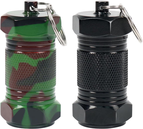 Shintop 2PCS Waterproof Pill Container Keychain, High Capacity Aluminum (Black+Camouflage)