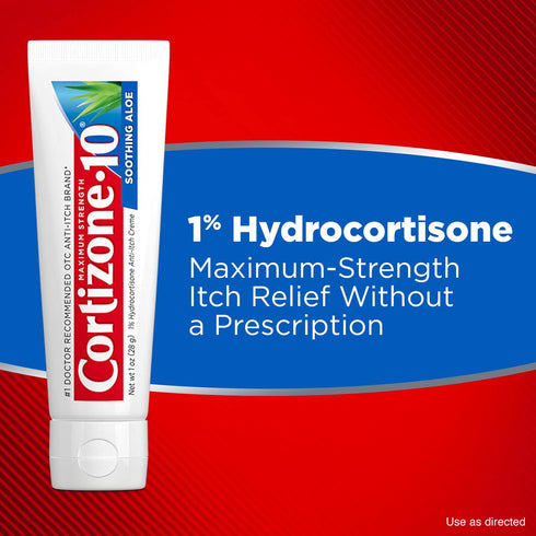 Maximum Strength Anti-Itch Cream with Soothing Aloe, 1% Hydrocortisone, 2 oz - Cortizone 10