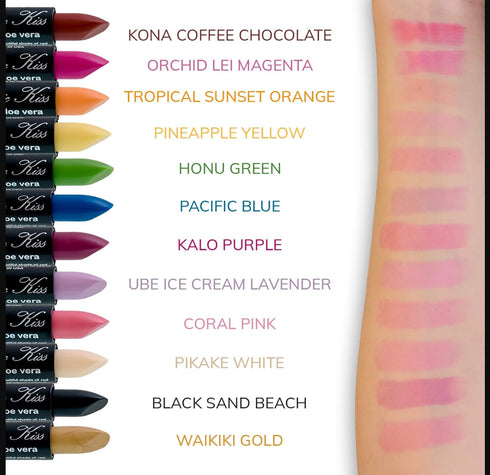 Magic Kiss 6 Piece Color Changing Matte Lipstick Set with Aloe Vera, Made in USA (Colors of Aloha 1)