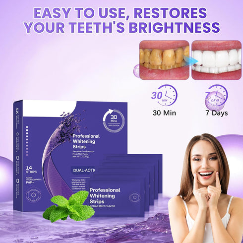 Removal(14pairs) Teeth Whitening Strips, Peroxide-Free Whitening Kit with Hydroxyapatite, Easy at-Home Teeth Whitening