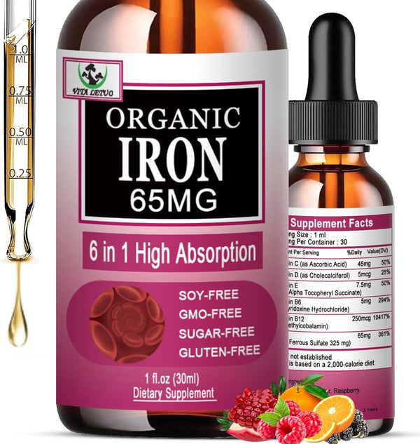Vita letuo Iron Supplement for Women with Vitamin C,6-in-1 Liquid Supplement w/Vitamin B12,Vitamin B6,High