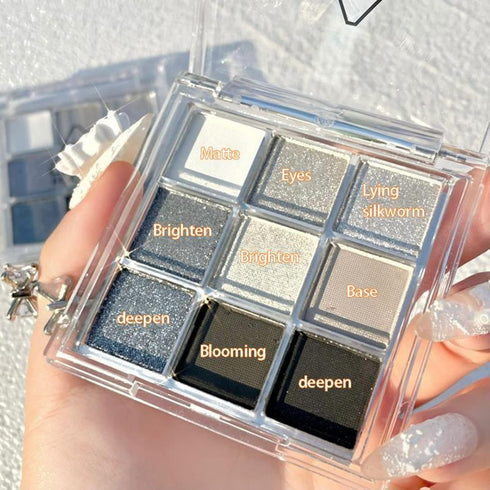 MAEPEOR 9 Colors Eyeshadow Palette, Black Grey Smokey Matte Glitter, Longlasting Waterproof Eye Shadow Set 1