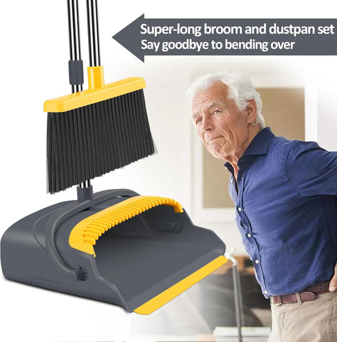 kelamayi Broom and Dustpan Set for Home, Stand Up Broom and Dustpan Combo for Indoor & Outdoor Sweeping