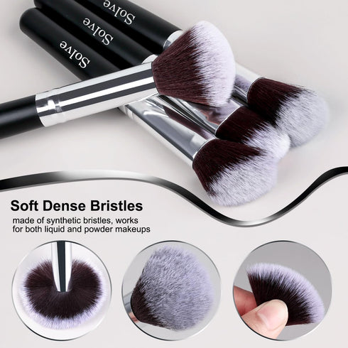 SOLVE Makeup Brush Set, 32 Pieces Professional Brushes Kit, Wooden Handle, Black