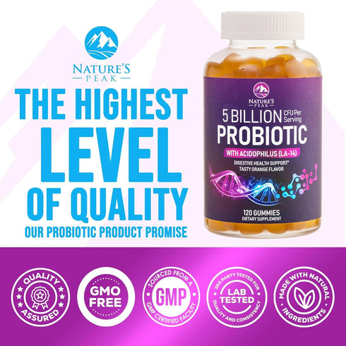 Nature’s Acidophilus Probiotics Gummies, 5 Billion CFU, 6 Strains, Daily Supplement, 120 Gummies, Orange Flavor