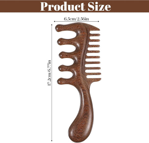 KFHENSOMR 1 PCS Wooden Scalp Massager Comb Natural Sandalwood Scalp Massager Comb Wide Fine Tooth with Handle for Men
