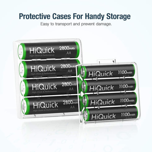 HiQuick AA AAA Rechargeable Batteries Combo - 2800mAh AA (4 Pack) and 1100mAh AAA (4 Pack), 1.2V Ni-Mh