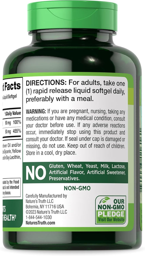 Nature's Truth Zinc 50mg with Vitamin C, 200 Liquid Softgels, Non-GMO & Gluten Free Supplement