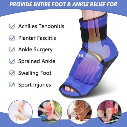 Hilph Large Foot Ice Pack Wrap - Reusable Full Coverage Ankle Heels Ice Cold Pack for Feet Injuries, Foot Pain Relief,