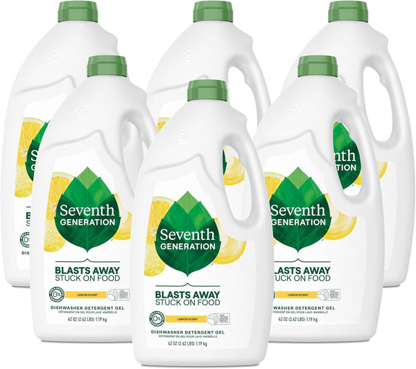 Seventh Generation Dishwasher Detergent Gel Liquid Soap, Lemon Scent, 42 oz, Pack of 6