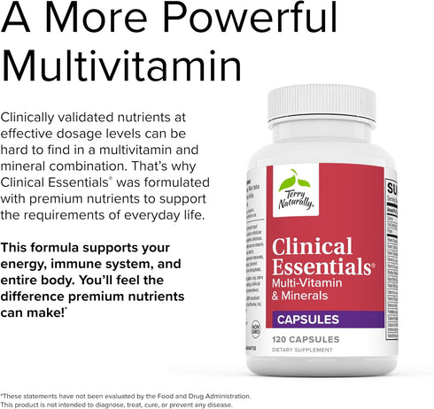 Terry Naturally Clinical Essentials - 120 Capsules - Multi-Vitamin & Minerals, Gentle on The Stomach, Non-GMO