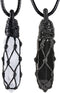 SUNYIK Pack of 2 Black Obsidian & Rock Quartz Pendant Necklace for