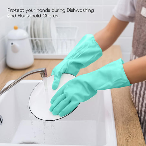 Reusable Rubber Gloves for Dishwashing, 4 Pairs, Household Cleaning Gloves for Washing Dishes, Small