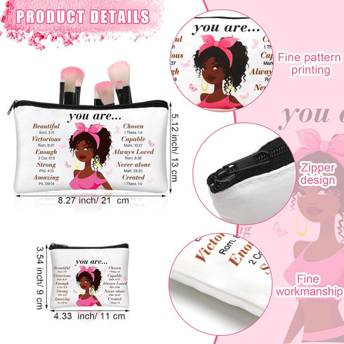 12 Pcs African American Makeup Bag Black Women Cosmetic Bags Inspirational Gift Bags for Girl Afro Queen Zipper Travel Pouch Purses Toiletry Organizer, 8.3 x 5.1 Inch, 4.3 x 3.5 Inch (Classic)