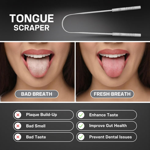 Metal Tongue Scraper for Adults, 100% Stainless Steel U-Shaped Cleaner for Fresh Breath & Oral Hygiene Essentials (Pack