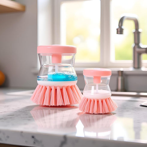 WLSuDHoncc 2Pcs Pink Dish Brush with Soap Dispenser,Soap Dispensing Brush, Kitchen Brush,Dish Pot Pan Sink Cleaning