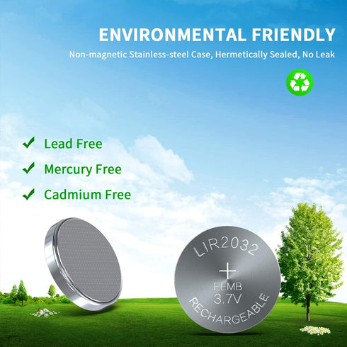 EEMB 10PCS LIR2032 Rechargeable 3.7V Lithium-ion Coin Button Cell Batteries 45mAh