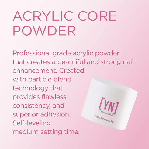 Young Nails Acrylic Core Powder, Self-Leveling Acrylic Nail Powder, Clear Nude Pink White, 85g