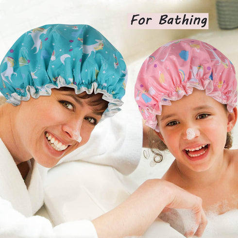 Unicorn Shower Caps, Double Layers Bath Hat for Women Girls to Cover Long and Thick Hair, Reusable Waterproof Bonnet 4