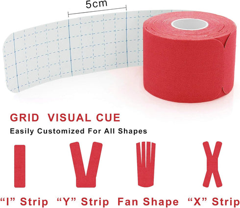 MUEUSS Kinesiology Tape Precut Strips, Waterproof Elastic Cotton Athletic Tape for Muscle Pain Relief (6 rolls