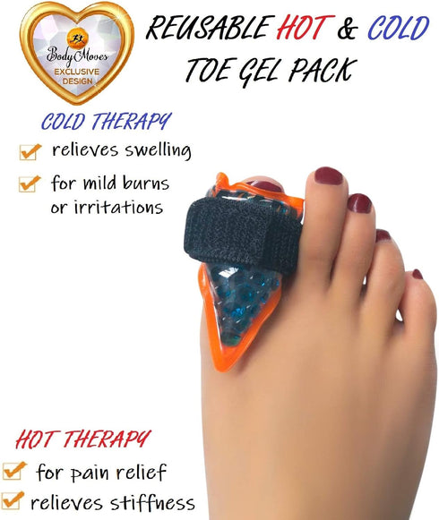 BodyMoves Reusable Toe Gel Pack - 3 pcs Hot and Cold Therapy for Trigger Mallet, Broken Toe, Pain Relief, Fracture