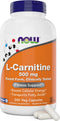 NOW Foods L-Carnitine 500 mg, 240 Veg Caps, Fitness Support, Non-GMO, Vegan/Vegetarian Amino Acid Health Supplement