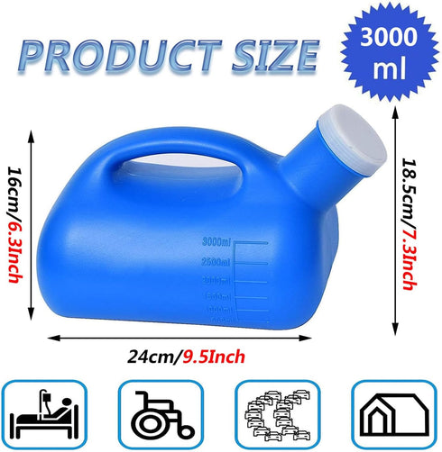 HAILM 3000 ML Large Male Urinal, Portable Mens Potty Pee Bottle Collector with Lid and Handle Travel Toilet for Car